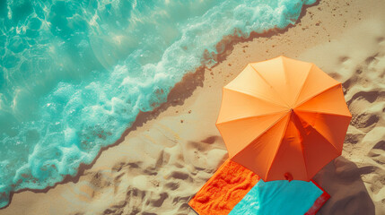 Tropical Beach Relaxation with Orange Umbrella