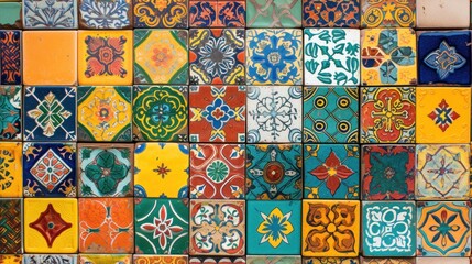  a close up of a wall made up of many different colors and shapes of different shapes and sizes of different shapes and sizes of tiles on each side of the wall.