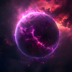 Starburst neon sparks nebula planet surface on a space background. High quality