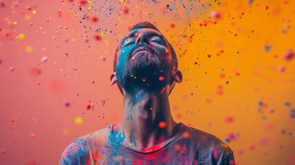 Man with Colorful Paint Splashes