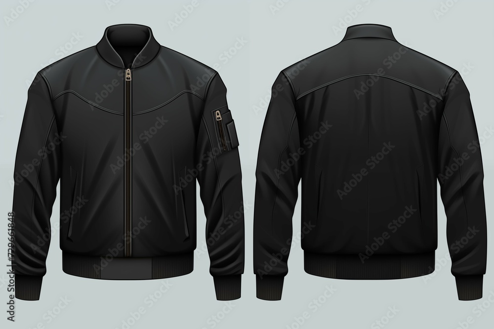 Wall mural A mockup template of a black bomber jacket, perfect for showcasing designs. - Wall murals