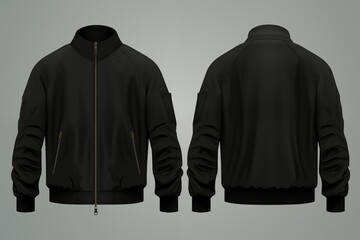 A mockup template of a black bomber jacket, perfect for showcasing designs.