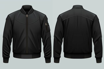 A mockup template of a black bomber jacket, perfect for showcasing designs. - obrazy, fototapety, plakaty