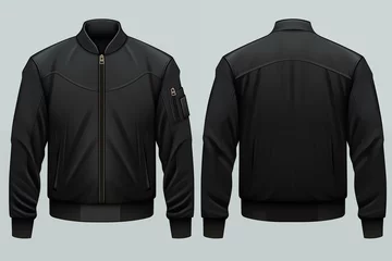 Fotobehang A mockup template of a black bomber jacket, perfect for showcasing designs. © abdou