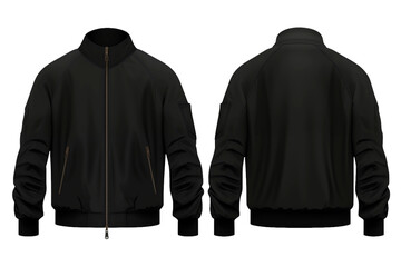 A mockup template of a black bomber jacket, perfect for showcasing designs.