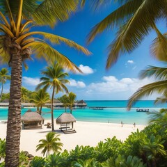 Tropical island with palm tree and beautiful beach