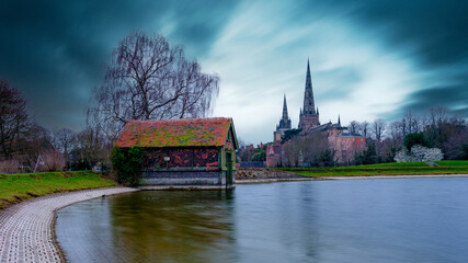 Lichfield Cathedral and the Stowe Pond, Lichfield, UK