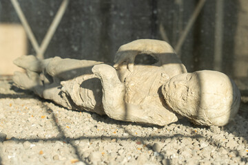 human figures of vesuvius volcano accident in pompeii archaeological park.pompei-naples-italy