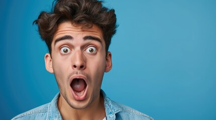 Portrait of young man with shocked facial expression