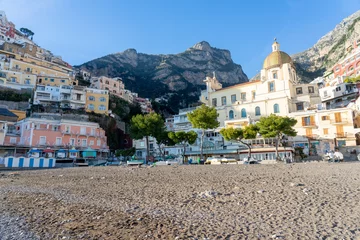 Glasbilder Strand von Positano, Amalfiküste, Italien high and winding mountains, beach and sea typical of the town of Positano-Italy