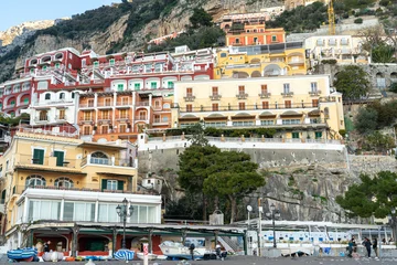 Cercles muraux Plage de Positano, côte amalfitaine, Italie high and winding mountains, beach and sea typical of the town of Positano-Italy