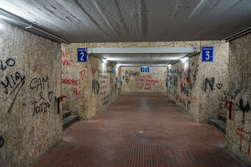 Underground tunnel for pedestrian train crossing of Sorrento railway station,Sorrento- italy.