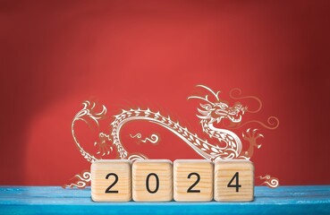Dragon Festival and wooden cubes with 2024 numbers