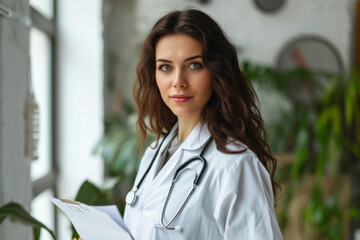 Woman Doctor in White Lab Coat Holding Piece of Paper
