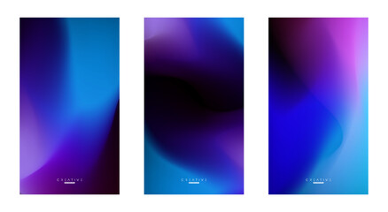 Set of Abstract liquid Gradient Vertical Background. Black, Blue, and Pink Fluid Color Gradient. Design Template For ads, Banner, Poster, Cover, Brochure, Wallpaper, and flyer. Vector.