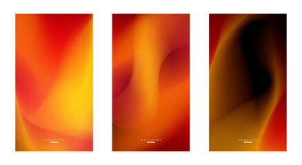Set of Abstract liquid Gradient Vertical Background. Black, and Orange Fluid Color Gradient. Design Template For ads, Banner, Poster, Cover, Brochure, Wallpaper, and flyer. Vector.