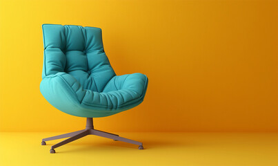 Transform your space with our chic blue armchair, adding a pop of color and sophistication to your interior design against a sunny yellow background.