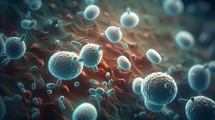 Macroscopic observation of organisms bacteria and cells and viruses under laboratory microscope