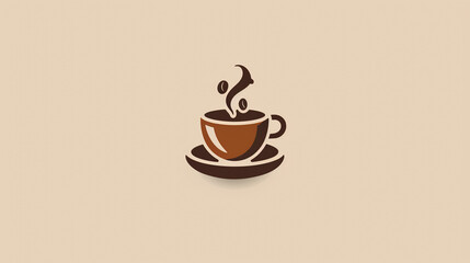 Obraz premium Logo, illustration of a cup with coffee and coffee beans on a light background