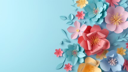 Paper flowers, copy space, Generative AI