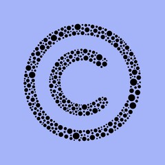 Copyright symbol made of small black circles on blue background
