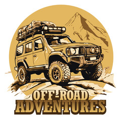 Off-road adventure emblem. Expedition to wild nature by  powerful 4x4 vehicle. 