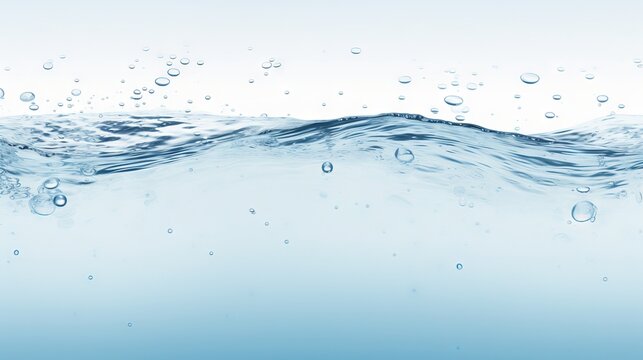 Crisp image of water at surface level with rising bubbles. Clean and serene. Banner. Copy space. Concept of purity, nature, and the underwater environment, delivery of clean water