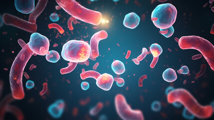 Obraz premium Macroscopic observation of organisms bacteria and cells and viruses under laboratory microscope