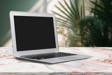 Laptop computer with blank screen on the desk