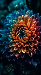 Fototapeta na wymiar Colorful chrysanthemum flower with water drops close up. Beautiful flowers wallpaper. 