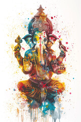 Watercolor Portrait of Hindu God Ganesha, Generative AI