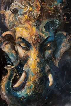 Watercolor Portrait of Hindu God Ganesha, Generative AI