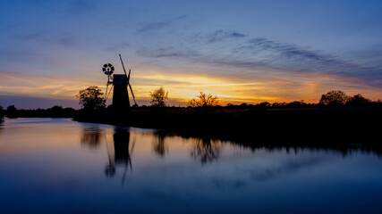 Sunset on Turf Fen Drainage Mill at How Hill, Norfolk, UK