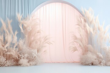 Serenity Arch with Pampas Grass in Pastel Tones - obrazy, fototapety, plakaty
