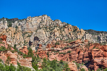 Sedona Red Rock Cliffs and Strata with Blue Sky