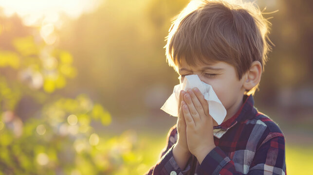 sneezing kid outdoors