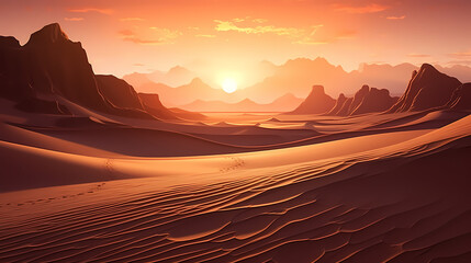 Sand dunes in desert landscape, 3d rendering of beautiful desert