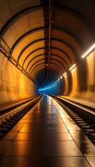 Obraz premium Underground. Tunnel. Subterranean. Passage. Dark. Transportation. Subway. Urban. Infrastructure. Construction. Engineering. Secret. Mysterious. Exploration. Adventure. AI Generated.