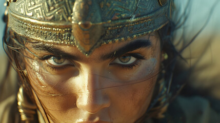 An epic close-up of a Persian female warrior