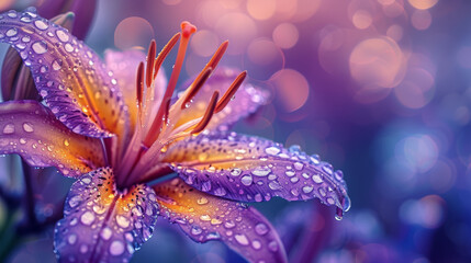 Obraz na płótnie Canvas Flower with dew, macro, closeup, african lily