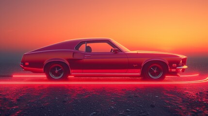 Fototapeta na wymiar Neon Dusk Mustang