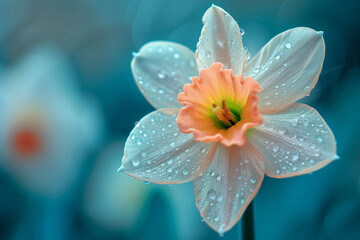 Daffodils in the morning dew and rain