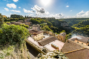 Fototapeta na wymiar Travel Tuscan style. Sorano city street view, Grosseto province, Tuscany region, Italy, Europe, EU
