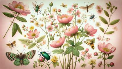 insect flower background - obrazy, fototapety, plakaty