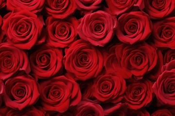 Red roses background, valentine's day background, top view