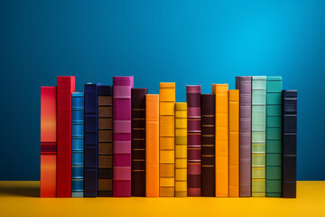 Naklejka premium Beautiful colorful books with hard covers and beautiful illustrations. Concept of reading, library, education, poetry, novel. For book lovers.