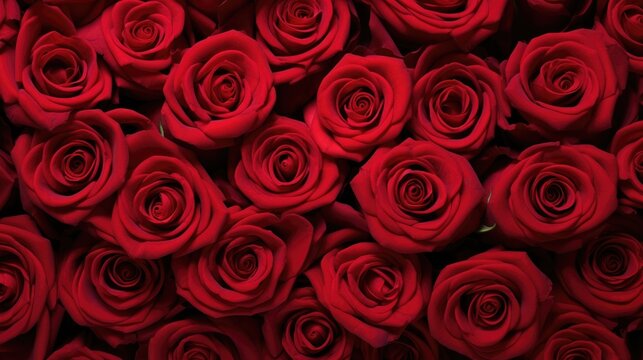 Red roses background for valentine's day with copy space.