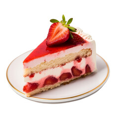 Creamy Cake Slice and Cheesecake with Fresh Strawberries, Isolated on Transparent Background, PNG
