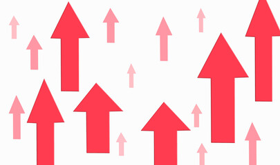 The red arrows of the business and the heart grow upwards, indicating profit on the economic chart.Drawing on a white background.