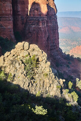 Fototapeta na wymiar Golden Hour at Cathedral Rock, Sedona - Elevated Rocky Landscape View